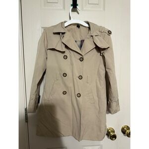 Zara Kids Tan Beige Double Breasted Trench Coat Plaid Lining Size 7-8 128cm